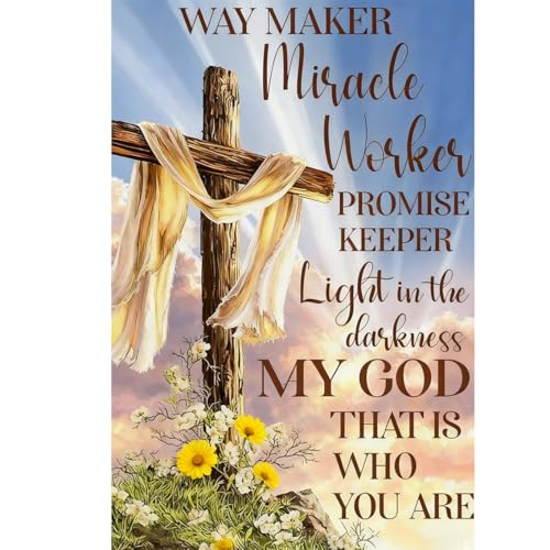 ALEXMACLIST Religious Diamond Art Kits for Adults, 5D Christian Cross Diamond Painting Kits for Beginner, DIY Jesus Cross Gem Art Dots for Adults, Perfect for Home Wall Decor 12”x16” - color: Yellow