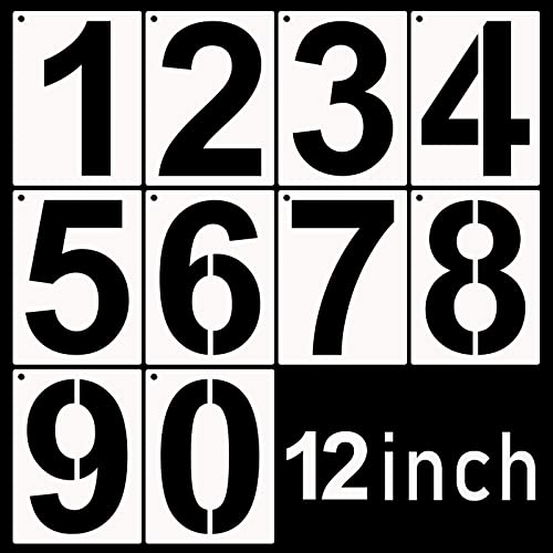 DXCYZ 12 Inch Large Number Stencils Kit 0-9 Address Number Stencil, 10PCS Reusable Plastic Painting Number Templates for Mailbox Signs, Door, Cars, Trucks, Home, Business, Window - size: 12 Inch