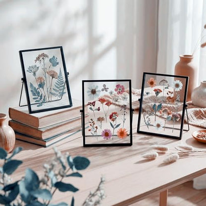 Hoteam 12 Pack Black Floating Photo Frame, 6 x 8 Inches Double Glass Desktop Picture Frames with Metal Stand for Pictures Photos Pressed Flowers Desk Tabletop Display - color: Black, size: 6 x 8 inches