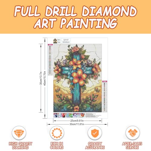 DOTSOPS 5D Religious Theme Diamond Painting Kits for Adults 11.8 x 15.7 in | Cross Diamond Art Kits,Crafts DIY Round Full Drill Painting,Gem Art for Beginner Home Wall Decor Gift - color: Cross