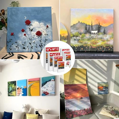 14 Packs Stretched Canvas for Painting, MultiSize 12x16, 10x12, 8x10, 5x7, 8x8, 6x6, 4x4 (2 of Each), Primed Blank Canvas for Oil, Acrylic Paint,for Beginner, Artist. - size: 14Pack-MultiSize Canvas