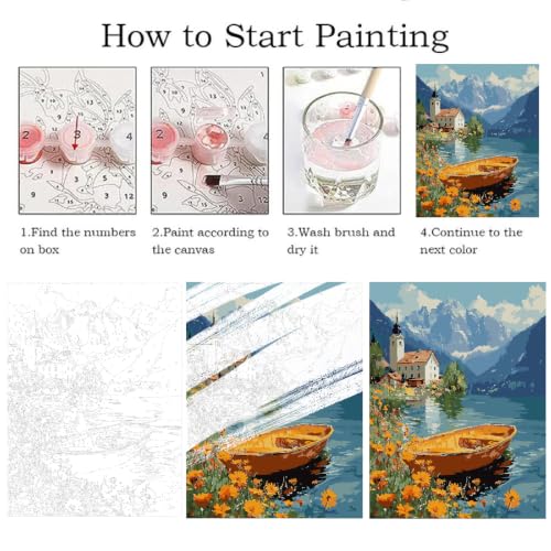 ZRIZQ Paint by Numbers Kit for Adults Beginner,Lake,16x20 | Full set with rich paints,wooden brushes,rolled canvas.Calming activity.Beginner friendly.Just open and paint. - color: 16"X20"Rolled Canvas-Lake Landscape