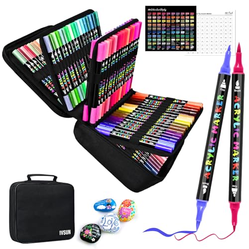 IVSUN 100 Colors Acrylic Paint Pens, Water-Based Dual Tip Paint Markers - color: 100 Colors