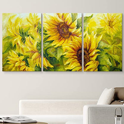 wall26 - 3 Piece Canvas Wall Art - Sunflowers in Oil Painting Style - Modern Home Art Stretched and Framed Ready to Hang - 16"x24"x3 Panels - color: Artwork - C205, size: 16" x 24" x 3 panels