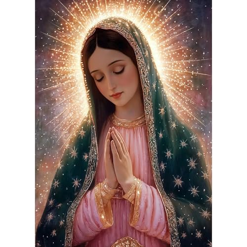 ckdiluy Virgin Mary Diamond Art Kits for Adults Beginners, 5D DIY Religion Diamond Painting Kits, Full Round Drill Diamonds Dots Gem Art Crystal, Home Wall Decor 12X16 Inch - color: FC003