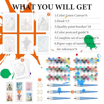 6 Pack Paint by Numbers Kit for Adults Jesus, Without Frame 10x14 Inch - color: LKOP6P-2