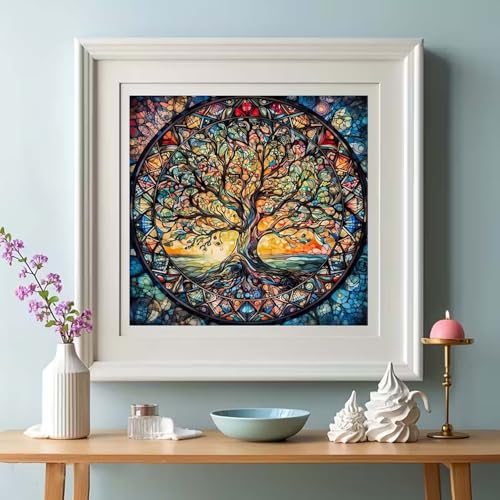 GEMOUJ Paint by Numbers Kits for Adult, Tree of Life Paint by Numbers Kit for Adults Beginners, DIY Tree Acrylic Painting on Canvas for Adult, Home Wall Decor 16 x 16 inch - color: GM01