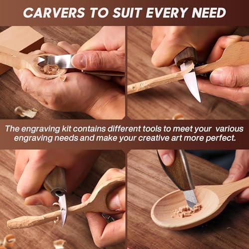 17Pcs DIY Wood Carving Tools, 6 Whittling Knives, 5 Detail Carving Knives - color: Dark Brown