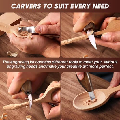 17Pcs DIY Wood Carving Tools, 6 Whittling Knives, 5 Detail Carving Knives - color: Dark Brown