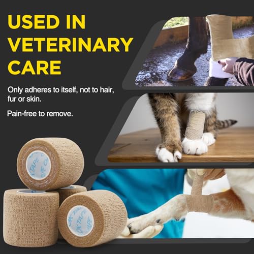 OK TAPE 12 Rolls Self Adhesive Bandage Wrap, Cohesive Elastic Athletic Tape - color: Beige, size: 2 Inch
