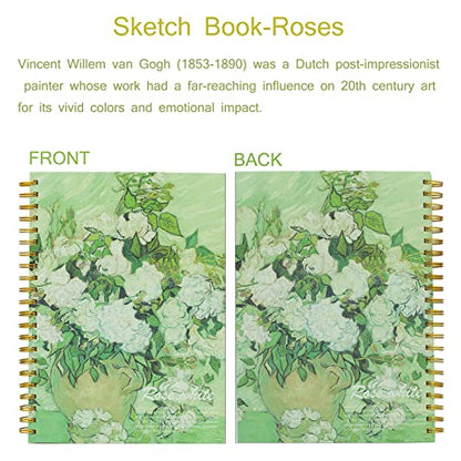 Van Gogh Mixed Media A4 Sketch Book, Spiral Bound Sketch Pad, 1 Pack 60Sheets (98lb/160gsm), Acid Free Art Sketchbook Sketching Drawing Painting Thick Paper for Kids Adults Beginners Artists - color: Roses A4