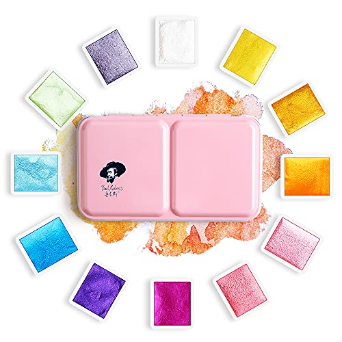 Paul Rubens Watercolor Paint, 12 Assorted Colors with Glitter Sparkle Effect, Professional Grade for Aritsts Adults Begginners, Portable and Compact Art Supplies - color: Paints-Glitter 12 Colors