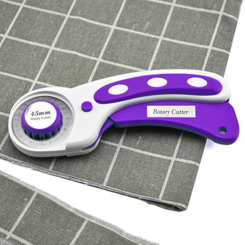 Rotary Cutter For Fabric, 6 Pack 45mm Fabric Cutter with 5 pieces Extra Blades,Ergonomic Handle Rolling Cutter for Fabric, Leather, Crafting, Sewing, Quilting, Fabric Rotary Cutter (Purple) - color: Purple