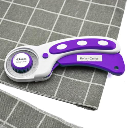 Rotary Cutter For Fabric, 6 Pack 45mm Fabric Cutter with 5 pieces Extra Blades,Ergonomic Handle Rolling Cutter for Fabric, Leather, Crafting, Sewing, Quilting, Fabric Rotary Cutter (Purple) - color: Purple