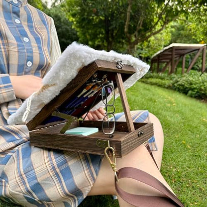 Writers Messenger Wooden Box Bag – Handmade Retro Crossbody Sketch Tool Box, Portable Artist Storage for Brushes, Pens & Outdoor Painting