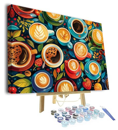 Paint by Numbers Kit for Adults, Adult Paint by Number Kits - Vibrant Coffee Art with Various Coffee Cups & Beans Design on Canvas, Wall Decor for Beginner & DIY Enthusiasts, 16x20 Inch(Framed) - color: Coffee(Framed)