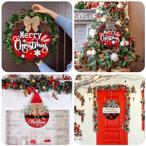 DIYDEC 6 Pack Wood Circles for Crafts 14 Inch Unfinished Wood Slices Blank Wooden Door Hanger Sign Round Wood Discs with Bows Twine Glue Point for DIY Crafts Painting Christmas Home Holiday Decor | Round Wood Discs with Bows Twine Glue Point for DIY Craft