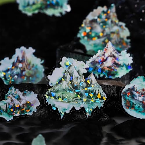 60 Pcs Mountain Holographic PET Stickers Set, Landscape Stickers for Scrapbooking, Journaling and DIY Crafts - color: Over the Mountain