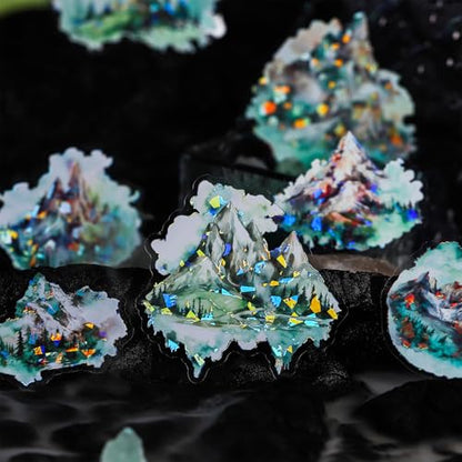 60 Pcs Mountain Holographic PET Stickers Set, Landscape Stickers for Scrapbooking, Journaling and DIY Crafts - color: Over the Mountain
