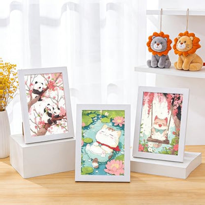PERFECTSIGHT Cute 5D Diamond Art Kits, Kawaii DIY Painting Art for Adults Teen, 4 Pack Diamond Arts and Crafts Sets, Big Gem Full Drill Diamond Dots for Women (Cat+Panda) - style: Cat+Panda