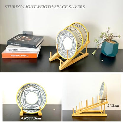 2 Pack Plate Stands for Display, 5-Tier Wooden Plate Rack Organizer | Plate Holder, Tabletop Display Stand for Book, Art Print, Photo, Puzzle, Magazine, Platter and Craft Show Vendor Booths - size: L-2 Pack