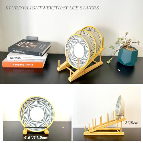 Plate Stands For Display, Wooden Plate Rack Dish Stand Holder | 5-Tier Display Stand for Book, Art Print, Puzzle, Cutting Board, Pot Lid Rack and Kitchen Cabinet Organizer (1 Pack) - size: L-1 Pack