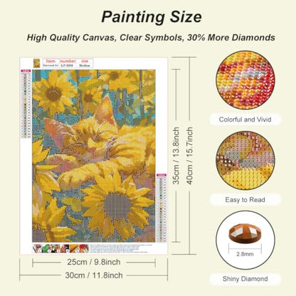 SJUTOUCI Orange Cat Diamond Art Kit for Adults, Kitten Diamond Painting | Animal and Sunflower Gem Art, Bead Art, Diamond Dots Craft, Round Full Drill, Home Decor, DIY Gift, 12×16 inch