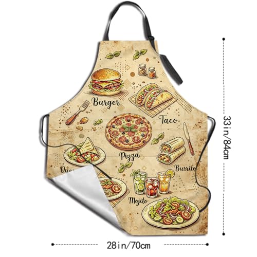 Funny Apron Polyester Grooming Aprons with Pocket for Cooking Kitchen Grilling Adults - color: Retro Menu Colorful