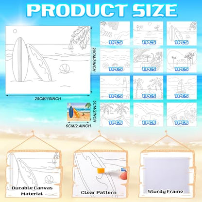 Affrolling 12 Pcs Pre Drawn Canvas for Painting for Adults 8 x 8 Inch Canvas Painting Kits Stretched with Drawing Ready to Paint Beginner Artists Date Night Party Supplies(Beach) - style: Beach