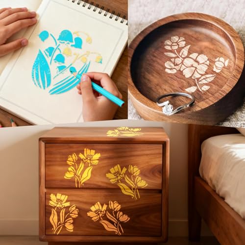 12 Pcs Large Flower Stencils for Painting, 5.12 X 5.12 Inch Flower Stencils for Crafts Reusable, Wood and Wall Stencils for Painting Large Pattern, DIY Templates Holiday Wall Paper (I) - style: I