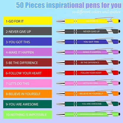 100 PCS Inspirational Pens Bulk with Stylus Tip Gifts Black Ink