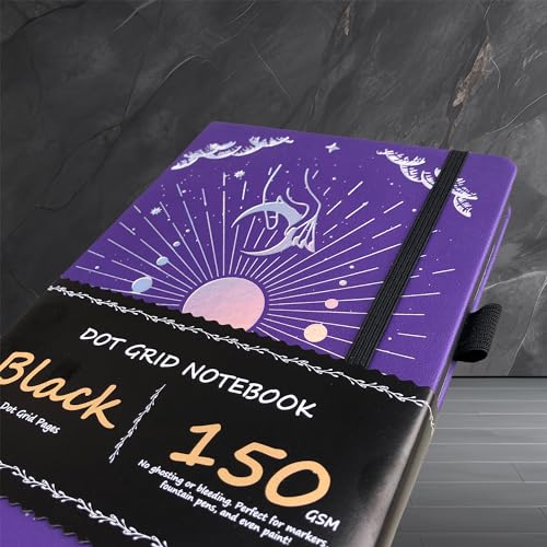 BUKE Dotted Journal - 150gsm Black Paper - 5 * 5mm DOT GRID Layout 160 Pages - A5 Size PU Leather Hardcover Drawing Sketch Notebook (Purple) - color: Purple