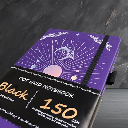 BUKE Dotted Journal - 150gsm Black Paper - 5 * 5mm DOT GRID Layout 160 Pages - A5 Size PU Leather Hardcover Drawing Sketch Notebook (Purple) - color: Purple