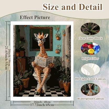 Funny Paint by Numbers Kit for Adults, Paint by Number for Adults 16x20 in - color: Giraffe (16x20inch)
