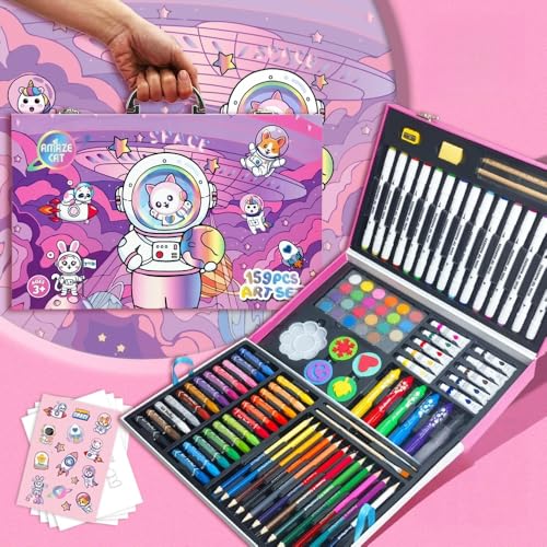 AmazeCat Art Supplies,159-Piece Deluxe Art Set,Drawing &Painting Kits for Kids,Gift Box for Adults Artists Kids Teens Girls Boys 4-12 (Pink) - color: 159Set-Pink