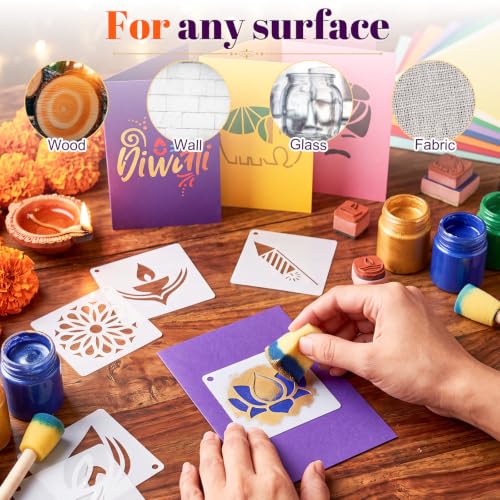 100 Pcs Small Stencils for Crafts, 2 Inch Reusable Cute Stencils for Painting on Wood DIY Craft for Drawing Templates Wall Home Decor Canvas Fabric (Diwali) - style: Diwali
