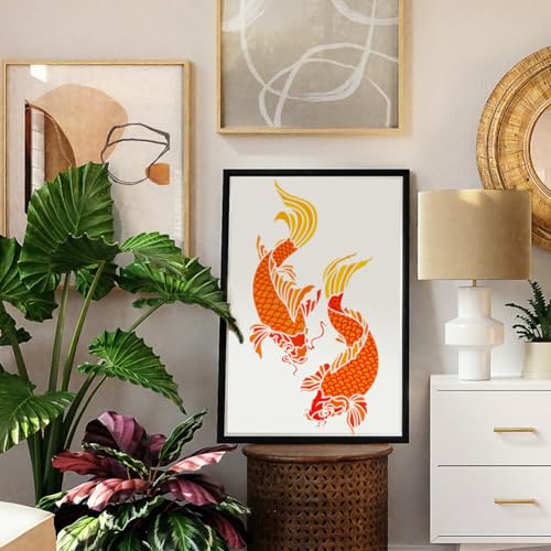 FINGERINSPIRE 4PCS Layered Koi Fish Stencils for Painting 8.3x11.7inch Large Koi Fish Painting Stencils Reusable Drawing Templates Animal Theme Stencil for Wood Fabric - color: Layered Koi Fish