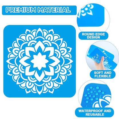 36pcs Mandala Drawing Stencils for 8 Inch Sidewalk Chalk Stencils Painting Large Washable Reusable Mandala Themed Primary Shape Template for Toddlers Preschool - style: Mandala