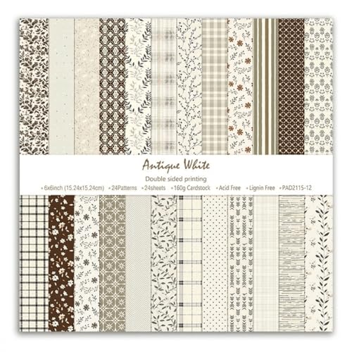 Neutral Scrapbook Paper 6x6 – 24 Sheets Double Sided Scrapbooking Paper Pad, Floral Decorative Paper with Polka Dots & Plaids for Card Making, Junk Journals (Antique White) - color: Neutral