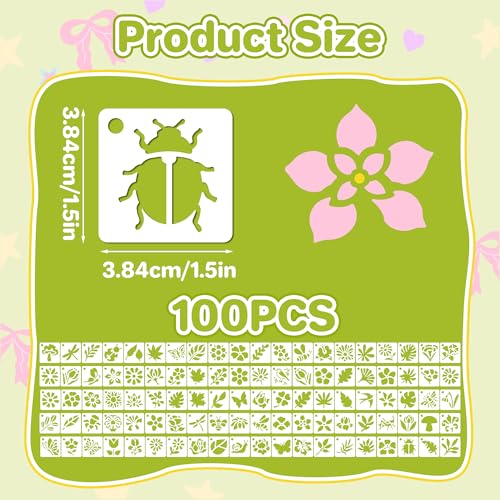 100Pcs Flower Stencils 1.5Inch Small Floral Leaf Stencil for Craft Painting | Reusable Stencils,Wildflower Butterfly Stencil,Floral Stencil,Drawing Templates,Scrapbook,Classroom,Projects,Wood,Sign,Wall - size: 1.5 Inch