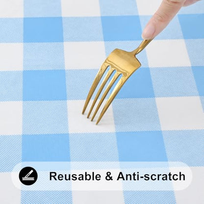 Smiry 4 Foot Picnic Table Cloth, Flannel Backed Fitted Vinyl tablecloths | Waterproof Elastic Rectangle Tablecloth ,Buffalo Plaid Table Covers for Dining, Camping (Baby Blue and White, 24" x 48") - color: Baby Blue and White, size: 48" x 24" (Rectangular)