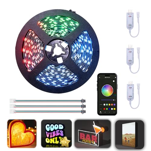 LED Light Box Kit for 3D Printed Light, RGB LED Strip Lights for Bambu Lab 3D Printer WS2812B, Smart App Control Small Lamp for MakerWorld DIY Models, USB 5V (5M/16.4FT & 3Pack APP Control) - style: 5M/3PCS APP Control