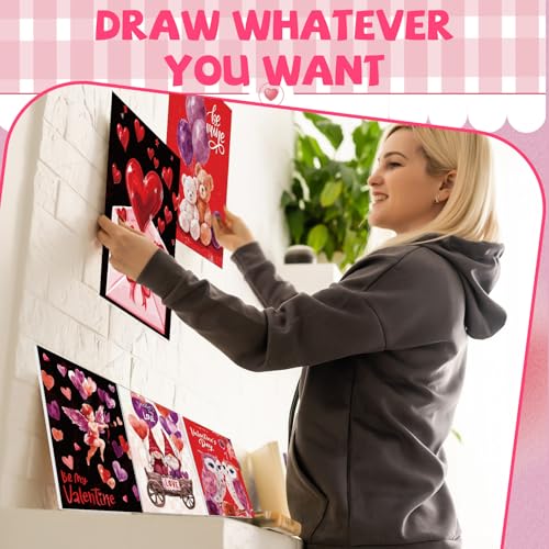 Blosssound 10 Set Valentine's Day Pre Printed Canvas Heart Pre Drawn Canvas Painting with Easel Kits 5" x 7" Outline Painting Panels for Beginners, DIY Craft Project, Home Decors - style: Heart