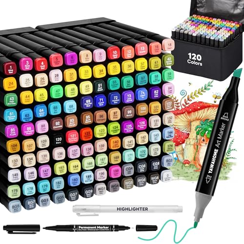 Alcohol Markers Set, 120 Colors Dual Tip Colouring Pens,Art Marker Pen | Coloring Books Professional Permanent Blending Marker Pens Artist Sets for Drawing Painting Sketching Illustration Kids Gifts