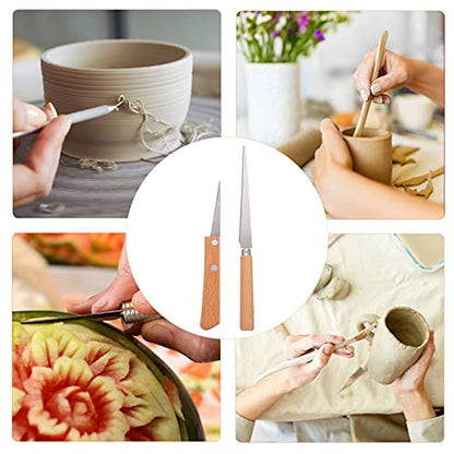 Healifty Clay Fettling Knife Set 2-Piece Wooden Handle Carving Tools for Pottery Sculpting Modeling Wax Carving Craft Cutter Tool for Ceramics and DIY Projects 8.26In