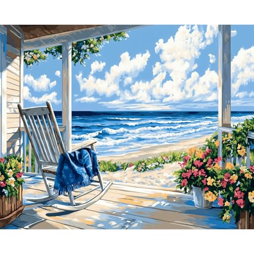 Beach Paint by Numbers Kit for Adults Beginner Landscape Oil Painting Kit Adult Paint by Number Kits on Canvas Ocean DIY Painting for Beginners Art by Numbers for Gifts Home Wall Decor 16x20 Inch - color: YF030