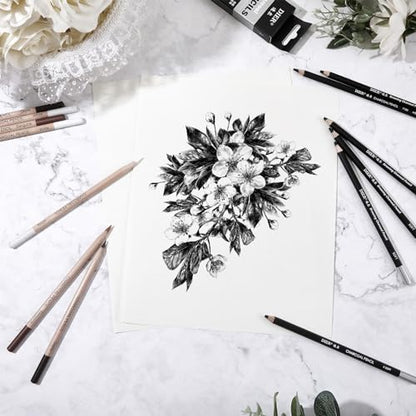Geyoga 36 Pcs Charcoal Drawing Set Black White Brown Charcoal Pencils for Sketching, Shading, Blending, Portrait, for Beginners & Artists