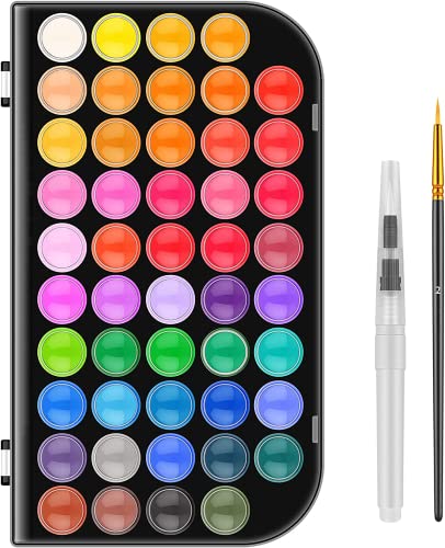 Watercolor Paint Set, 48 Colors Non-Toxic Watercolor Paint with a Brush, Refillable Water Brush Pen and Palette, Washable Water Color Paints Sets for Kids, Adults, and Artists - color: Black box