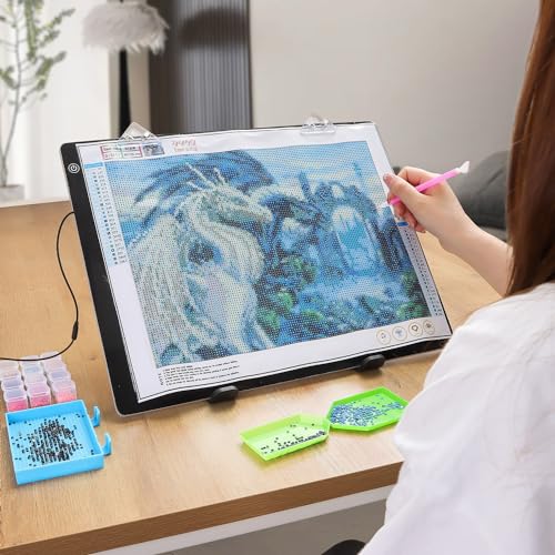 Zocelight A3 Light Pad for Diamond Painting Kit,4800Lux Super Bright 5mm Ultra Thin Diamond Art Light Board with Stand and Clip,3 Levels Dimming Light Box for Artists,Drawing,Sketching,Animation