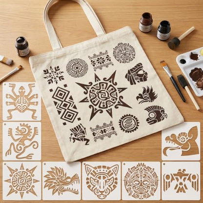 25-Pack Aztec Stencils Mayan Stencils, Reusable Painting & Baking Templates, Suitable for Wood, Canvas, Paper, Fabric, Cookies, Walls, Furniture. DIY Art and Home Decor Craft Stencils